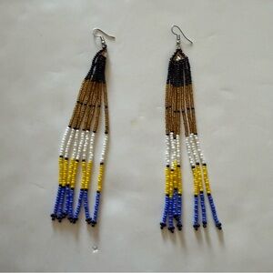 Multicolor Beaded Long Fringe Dangle Colorful Earrings